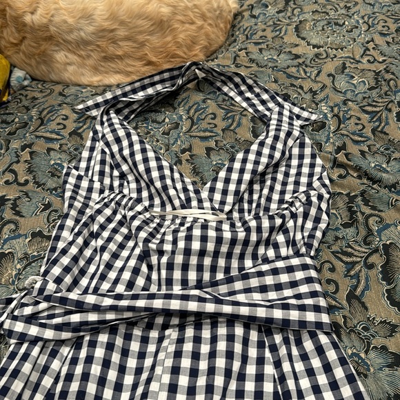 Boston Proper navy blue and white checkered halter dress size 8 - Picture 6 of 7